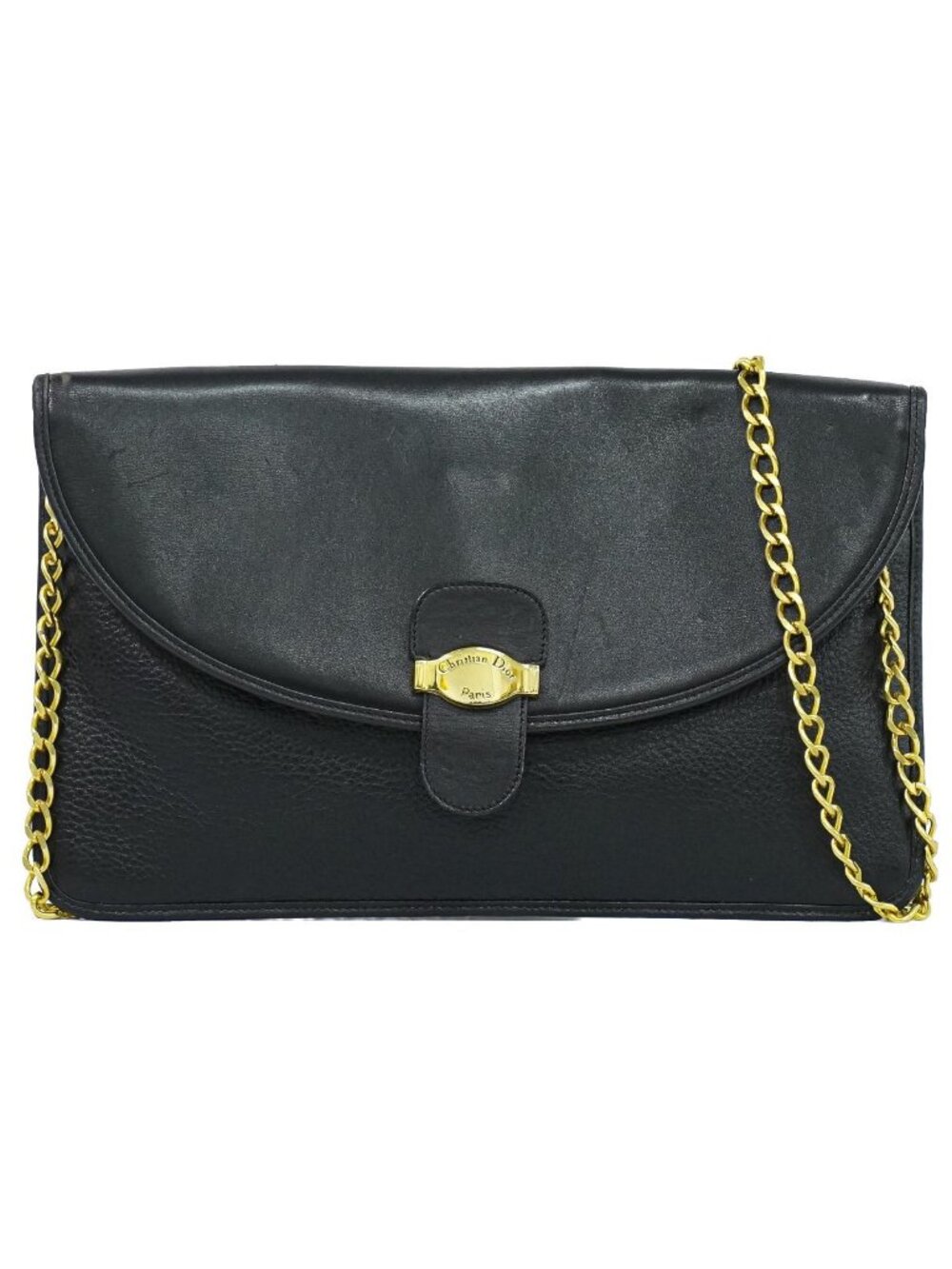 Dior Leather Chain Shoulder Bag Pochette Black